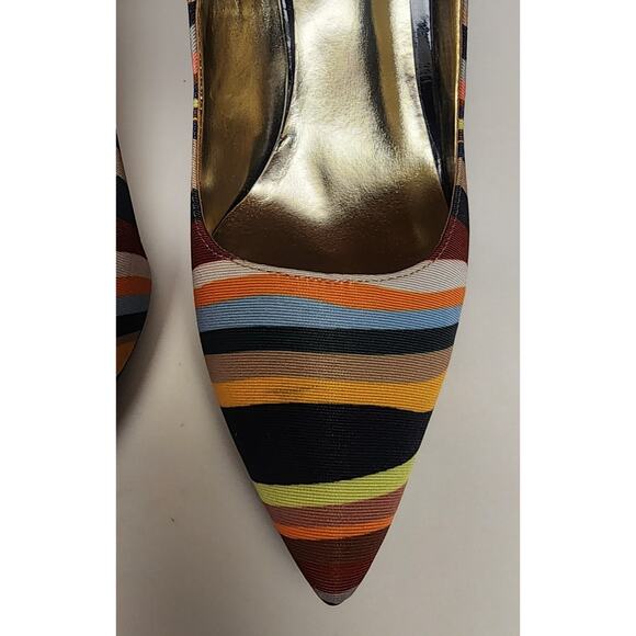 J Renee Vtg Striped Pointed Toe Fabric Upper Pumps Stiletto Heels Shoes 7.5M - Picture 7 of 10